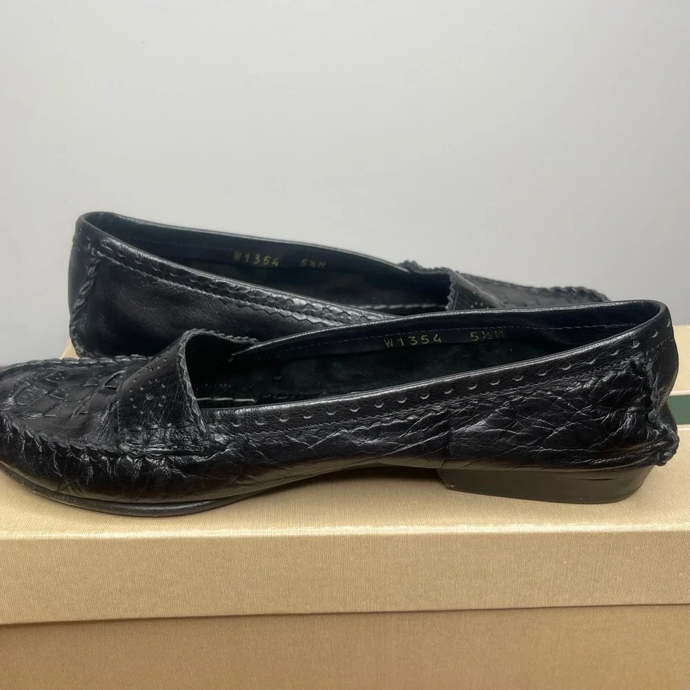 Vintage Italy‎ Cole Haan Suzette Black Leather Woven Loafers Flats Womens 5.5 M